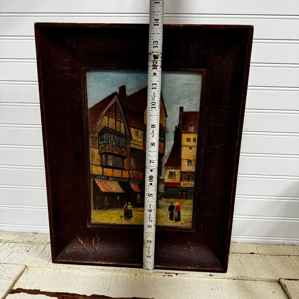 Vintage Framed Street Scene Painting: Signed Art 14